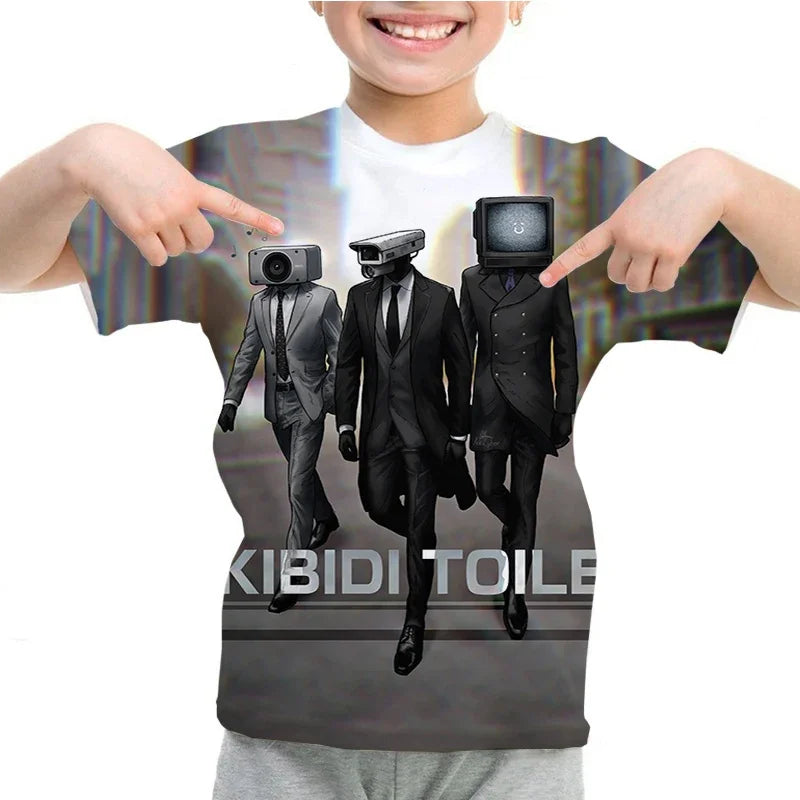 New Summer 3D Printing Game Skibidi Toilet Cameraman T Shirt For Men Kid Fashion Funny Short Sleeves Vintage Tee Shirts Clothing